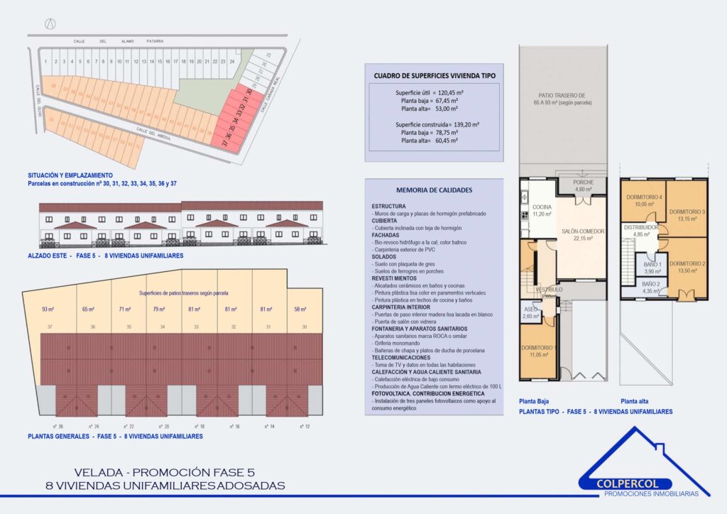 Plano comercial de los chalets adosados en Velada